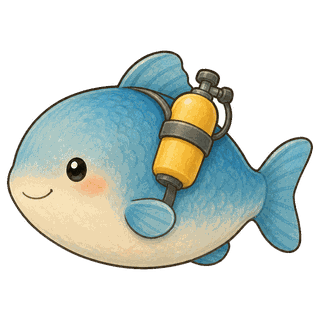過剰装備どうぶつ 魚と酸素ボンベ